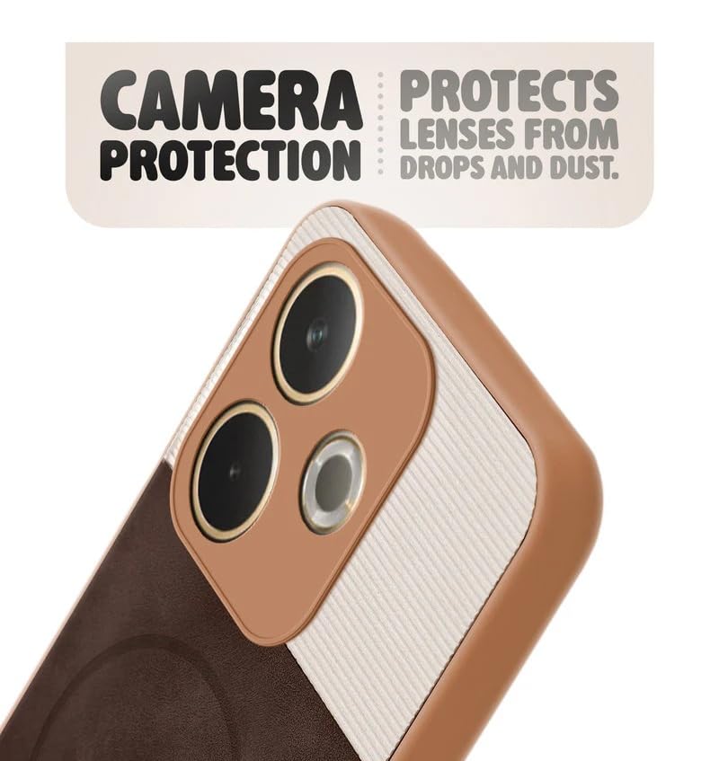 Image of Bintage CASE Dual-Leather Mac Safe Design Phone Case| Soft Touch Finish | Full Camera Protectection Back Cover Compatible for Oppo CPH2695 /Oppo A5Pro 5G - White & Choco Brown