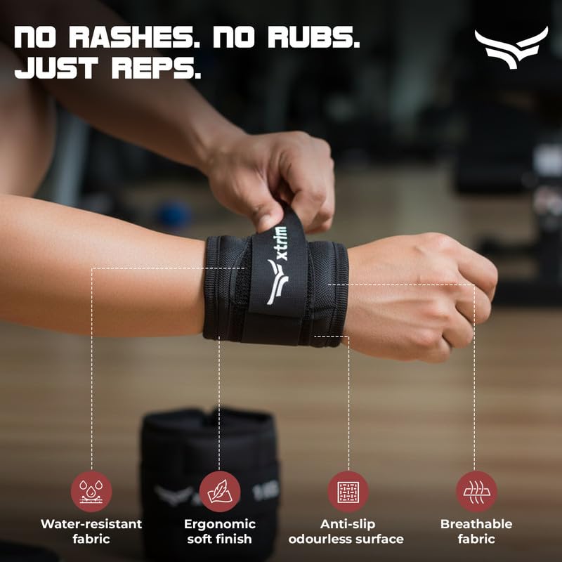 Image of Xtrim Canvas Ankle Weights For Men & Women, 1 Kg x 2, D-Ring Strap, Black | Iron Pellet Filled with Balanced Weight Distribution For Workout & Training