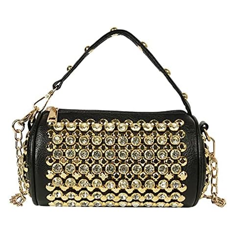 Teanea Rhinestone Cylinder Crossbody Bag Sparkling Barrel Purse Mini Tote for Women, Gold Cover