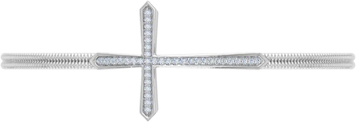 1/3 Carat Natural Diamond Cross Sign Bangle Bracelet for Women in 925 Sterling Silver or in 18K Yellow Gold over Sterling Silver