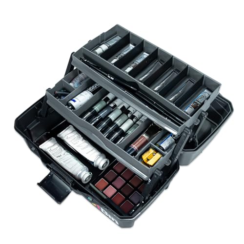 ArtBin 6892AG 2-Tray Art Supply Box, Portable Art & Craft Organizer with Lift-Up Trays, [1] Plastic Storage Case, Gray/Black