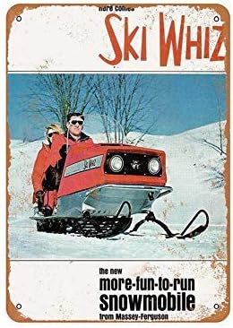 Pzecaru Cartel de metal vintage con aspecto de Massey-Ferguson Ski Whiz Snowmobile Poster Placa de hojalata retro decoración de pared para el hogar,