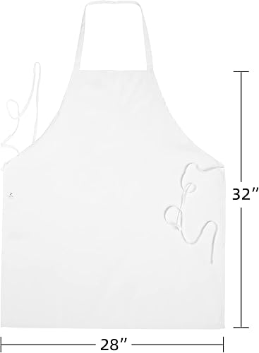 Miniatura 3 de Delantales de cocina blancos unisex con lazos extra largos para cocinar en cocina y parrilla, pintura, manualidades