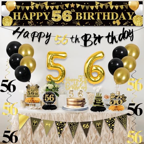 Image of 56th Birthday Decorations for Men, Black Gold 56th Party Decoration Kits