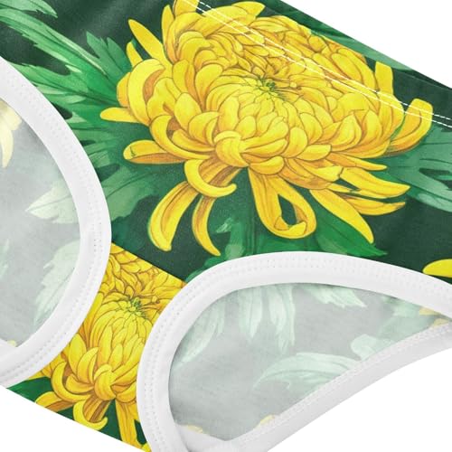 Yellow Chrysanthemums Green Leaves Toddler Underwear Custom 2t Cotton Girl Panties Cute Florals Briefs Girls Undies4