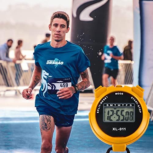 Digital Sports Stopwatch Timer Stopwatch Large Display Interval Training Timer Outdoor Split Stop Watch Lap Timer Digital Calendar Alarm Clock Referee Watch for Training Swimming Running(Yellow)