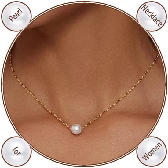 ZeffyPearl Necklace 8MM Dainty Round Imitation Pearl Necklace Wedding Pearl Necklace Delicate Jewelry for Women Simple Bridesmaid Jewelry Gifts, Pearl, Pearl