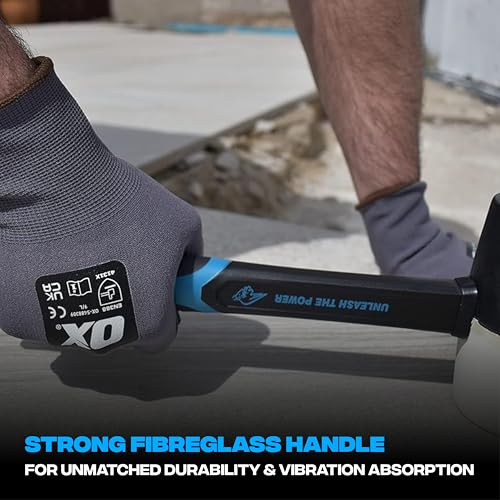 Image of OX Combination Rubber Mallet Nonmarking Rubber Mallet Hammer with Fibreglass Handle Multicolour 24 oz | Bounce-resistant, non-marking rubber mallet with ergonomic fiberglass handle for tile setting and general use.