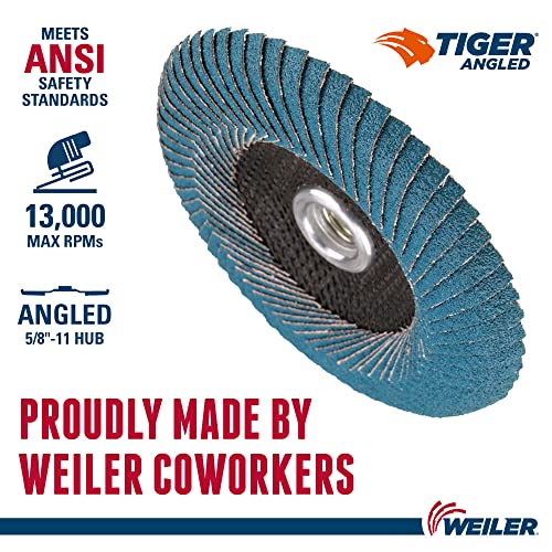 Image of Weiler 51305 4-1 /2 inch Tiger Angled Flap Disc, Cloth Backing, Zirconia Alumina 80Z Grit, 4-1 /2 inch Diameter (Pack of 10)