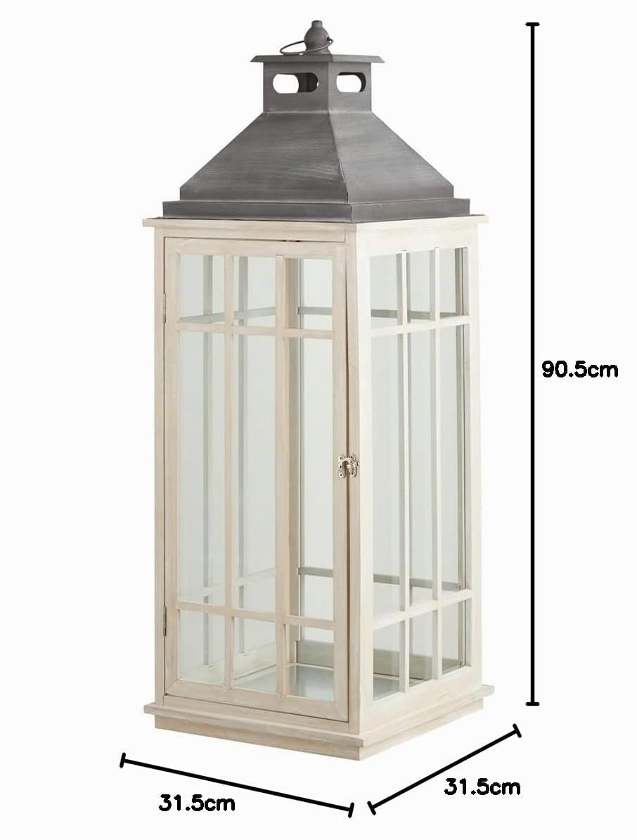 KHG Laterne 90,5 cm mit Kerze aus Kiefernholz, Kerzenständer, Kerzenhalter, Outdoor und Indoor, Deko, Glaseinsatz, für Wohnzimmer, Balkon, Terrasse, Garten usw.