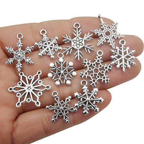 80Pcs Craft Supplies Antique Silver Christmas Snowflake Charms Pendants For Crafting, Jewelry Findings Making Accessory For Diy Necklace Bracelet (M184) #TOP1