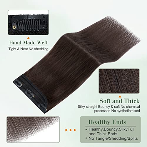 Image of Benehair One Piece Clip in Hair Extensions Human Hair Dark Brown Hair Extensions Clip in Human Hair 24inch 3 /4 Full Head Straight Remy Human Hair 5 Clips