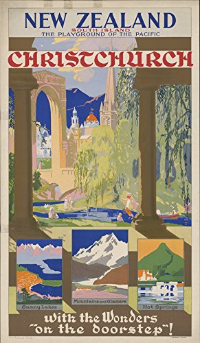 Poster Nouvelle-Zélande Christchurch A2 affiche vintage