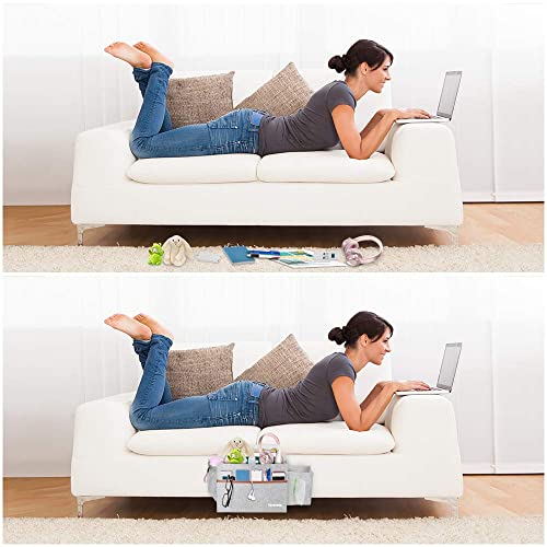 Betoores Bett Organizer, Betttasche zum Einhängen, Nachttisch Tasche Organizer mit Tissue Box und Wasserflasche für Home Wohnheim Sofa Schreibtisch - Grau - Image 8