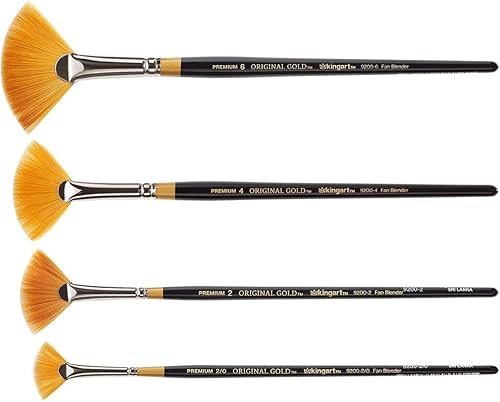 Miniatura 3 de KINGART Juego de 4 pinceles originales de oro serie 9200, pelo sintético de Taklon dorado para acrílico, aceite, acuarela y pintura gouache, mango