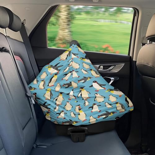 Image of Binienty Funny Penguin Pattern Nursing and Stroller Cover for Sun Protection, Baby Girls Boys Stretchy Multi-Use Breastfeeding Scarf for Moms, Newborn Essentials