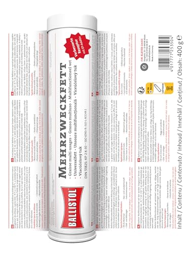 BALLISTOL 25350 Mehrzweckfett Kartusche 400g – Wasserbeständiges Universalfett – Gleitlager-Abdichtung, KFZ-Schmierung