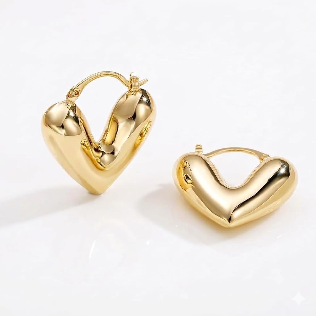 Fashion Jewellery Gold Hoop Earrings for Women Chunky Gold Hoop Earrings for Teen Girls Golden Heart Hoop Earring For Wife Girlfriend Precious Earring
