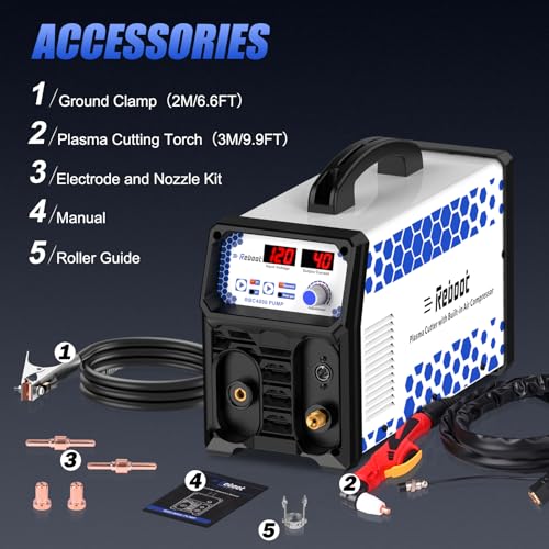 Image of Reboot Plasma Cutter With Built In Air Compressor | 40A 120V 110V Built In Air Pump Cutting Machine, 3 /8 In Clean Cut, 3 /5 In Max Cut, Include Roller Guide