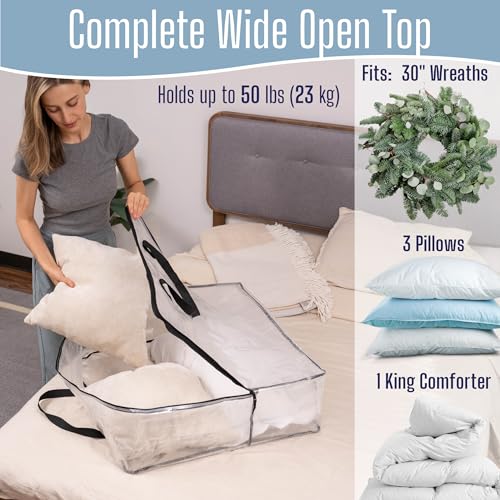 Image of VENO 10 Pack Summer Wreath Storage Bag, Spring, Christmas Decoration Garland Container, 30 Inch Clear Door Wreath Organizers, Moving Boxes, Packing Supplies for College (Square - 10 Pack)