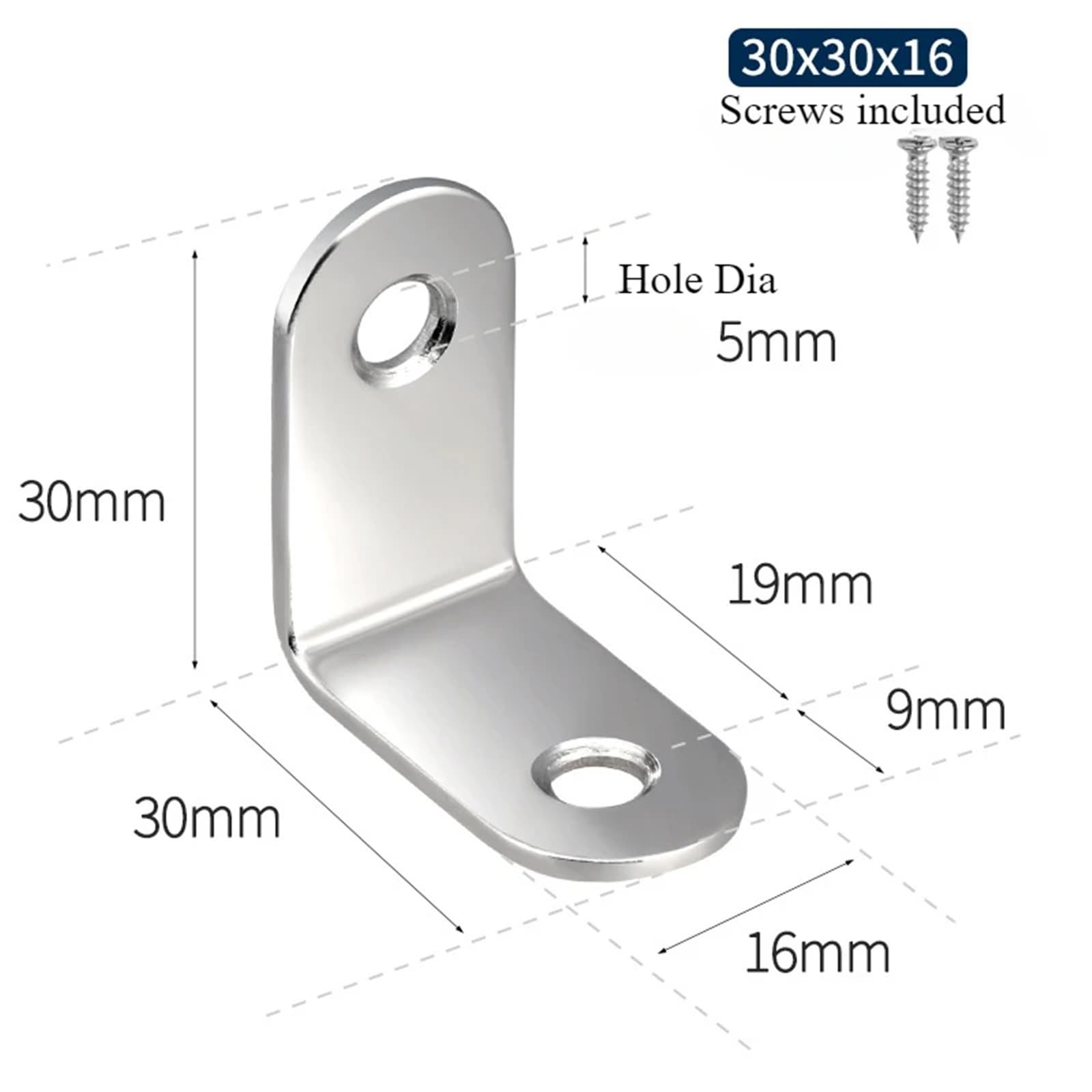 40 Stück Edelstahl-Regalhalterung, 30 x 30 x 16 mm, Winkel-Eckstütze for die Schrankreparatur