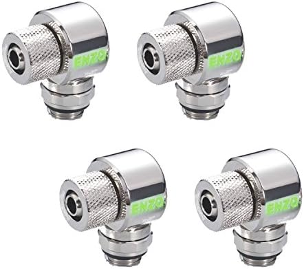 Enzotech G1/4" to 1/4" ID, 3/8" OD Compression Fitting for Soft Tubing, 90° Rotary, Chrome, 4-Pack