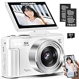 デジタルカメラ 5K録画 7500万画素 スマホに送れる デジカメ Wi-Fi機能 180度回転可能ディスプレイ オート18倍デジタルズーム フォーカス 連続撮影 自撮り 3.0インチスクリーン マイクロSDカード付き 1200mAh電池 軽量 携帯便利 学生 初心者 修学旅行 Vlog 小型 コンパクトカメラ ホワイト