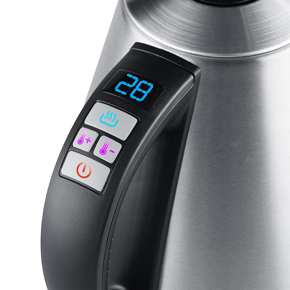 Bollitore elettrico a collo di cigno con temperatura preimpostata Teiera elettrica da 1 litro Bollitore a goccia Termostato Riscaldamento Bollitore rapido per caffè e tè, Argento satinato (Nero