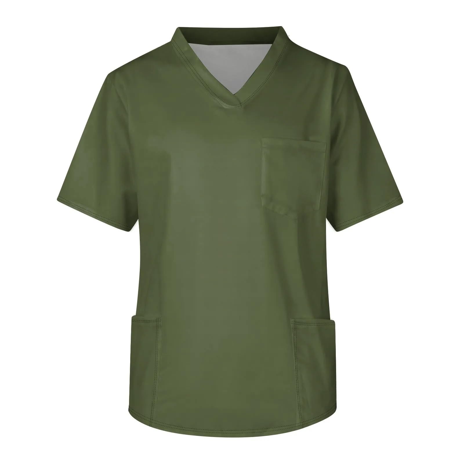 Herren Pflegeuniform Sommer Einfarbig Kurzarm V-Ausschnitt Pflegekräfte Krankenschwester Arbeitskleidung Oberteile Bluse Mit Taschen