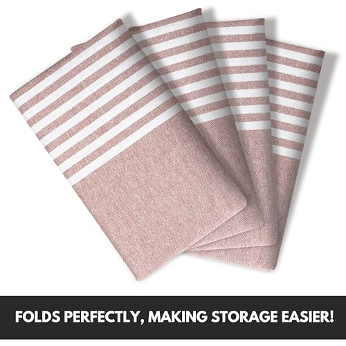 Image of Turkish Kitchen Towels 18x26 Inches with Tassels - 4 Pack - Absorbent, Durable, Soft 100% Cotton Dish Towels for Drying & Cleaning - Machine Washable, Quick Dry - Rust