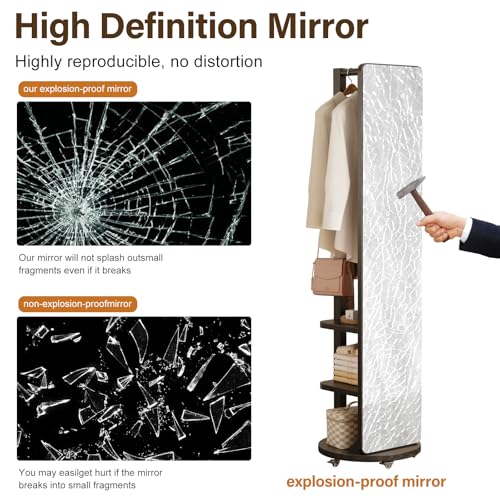 Image of WoodsWhisper Full Length Mirror Coat Rack Solid Wood Floor Mirror 66 inchx12 inch Full Length Mirror with Stand Long Mirrors for Bedroom,Living Room (Black-Mobile, 66 inch Lx12 W)