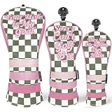 Craftsman Golf Club Cover Green&White Checkered Golf Club Head Covers Set Driver Headcover Fairway Headcover Hybrid Headcover Woods Head Cover