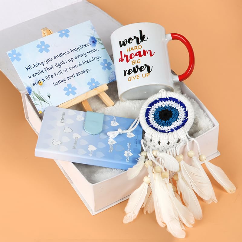 Relish THE LOONY BOX Gift Hamper for Birthday, Anniversary, Office, or Home Decor | Aesthetic Daily Diary with Dreamcatcher & Motivational Mug, Easel Stand With Card-image-16