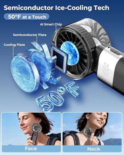 Image of ARCTlCOOL Portable Mini Fan with Ice Touch Tech, 7500 RPM Handheld Fan with Buckle, 4000mAh Rechargeable Battery, 100 Speeds Foldable Fan with Smart Digital Display for Makeup, Travel & Outdoor