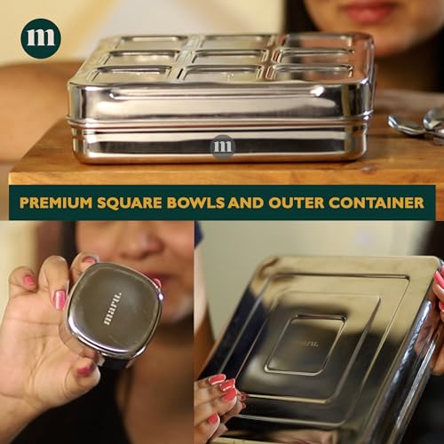 Image of MARU Stainless Steel, Masala Dabba Steel Masala Box For Kitchen Steel | Masala Dani For Kitchen See Through Lid (9 IN 1 Without inside), Silver