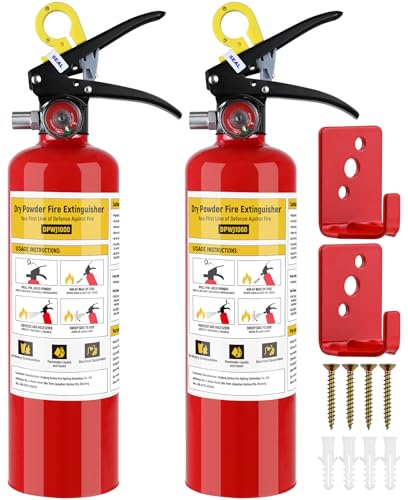 Image of 2 Pack ABC Fire Extinguisher - 2.5lb 1A:10B:C Dry Chemical Fire Extinguisher with Bracket for Home, Business, Boat, Truck, Quick Release Handle, Ideal for Electrical & Grease Fire Extinguisher