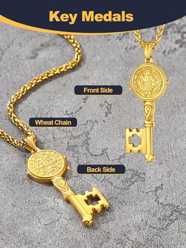 Image of U7 Saint Michael Necklace for Men,Stainless Steel /18K Gold Plated St Michael Archangel /Saint Benedict /Saint Christopher Pendant Amulet Necklace for Men Women