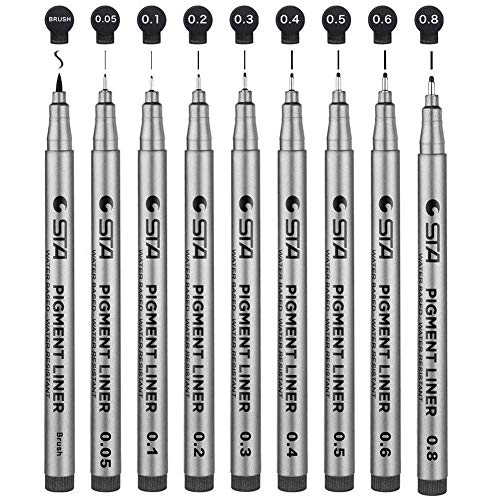 Bolígrafos Fineliner Negros,9 Bolígrafos De Tinta Fineliner Plumas de dibujo Liner para Dibujar,Dibujo,Arquitectura,Animado,Revestimiento ultrafino,Escritura,Ingeniería