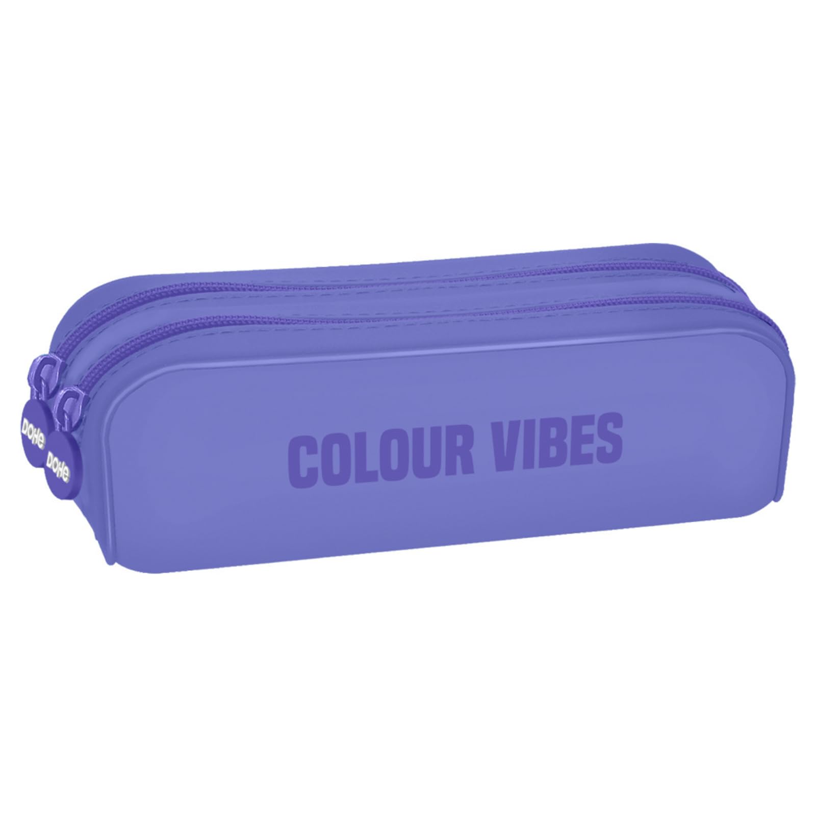DOHE - Double Silicone Pencil Case - 2 Zippered Compartments, Multipurpose Rectangular Pencil Case, Soft Touch, 20x6x7 cm - Colour Vibes Purple