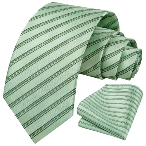 Image of HISDERN Mens Striped Tie and Pocket Square Set Necktie for Men | soft smooth texture, wrinkle-free, neat hand-tied knot, gifting ready, regular 3.4 width, coordinated look, business wedding