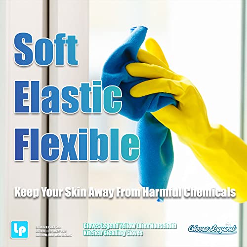 Gloves Legend Size Large - 12" Yellow Latex Household Kitchen Cleaning Dishwashing Reuseable Gloves - 18 Mil - 12 Pairs (24 Gloves) #TOP1
