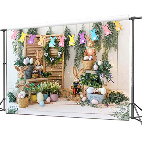Chaiya 7X5Ft Easter Backdrop Hare Rabbits Colorful Eggs Rustic Wood Floor Photography Background For Kids Children Newborn Baby Shower Birthday Party Decor Banner Cy-150 #TOP2