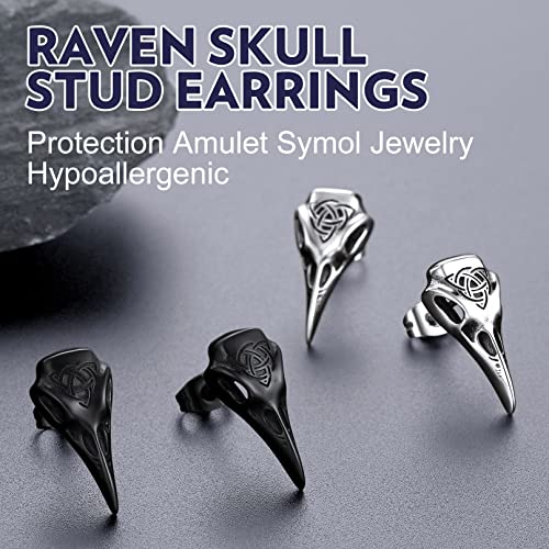 Bandmax Viking Raven Skull Stud Earrings Black Punk Earrings For Men Women Gothic Crow Head Earrings Stud Nordic Celtic Jewelry #TOP4