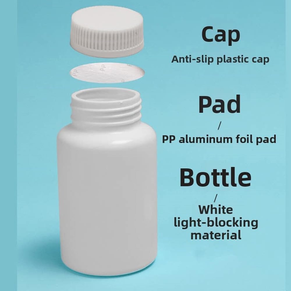 100 Stück 15-150 ml Nachfüllbare Weiße Leere HDPE-Kunststoffflaschen Pillenfläschchen Für Medikamente Festes Pulver Reagenzlagerung Medizin Fläschchen Reagenz Verpackung Container (60ML)