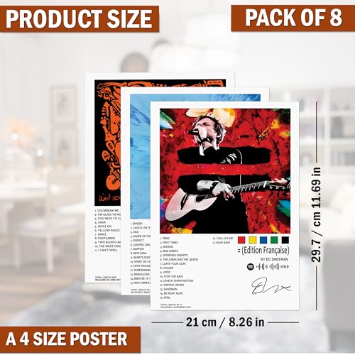 Image of Wonder Hub Wall Posters 8x12 inch (A4 Size) Included Self Adhesive on Back Wall Decor Posters Wall Art For Bedroom, Living room, Office, Dining Room (Ed Sheeran)