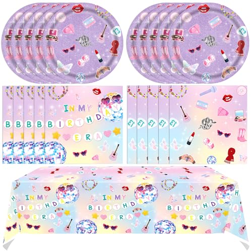 41Pcs In My Birthday Era Decorations,Friendship Party Tableware Music Theme Paper Plates,Napkins,Tablecloth,for Singer Birthday,Concert Girl Fans Party,Bachelorette Decor,Bridesmaid Supplies,Serves 20