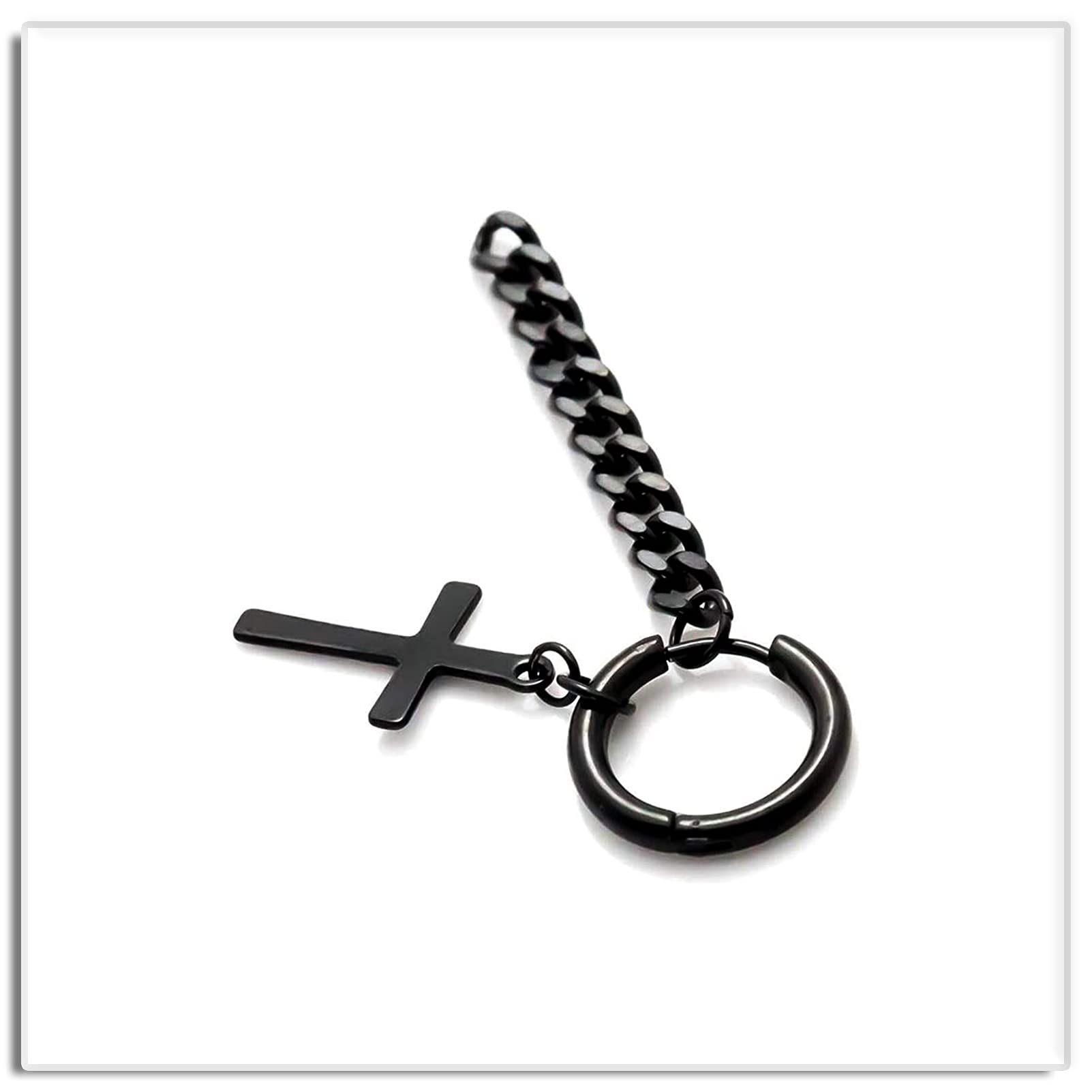 Punk Jewelry - Aretes colgantes de acero de titanio con bisagras y cadena larga, Acero inoxidable 4