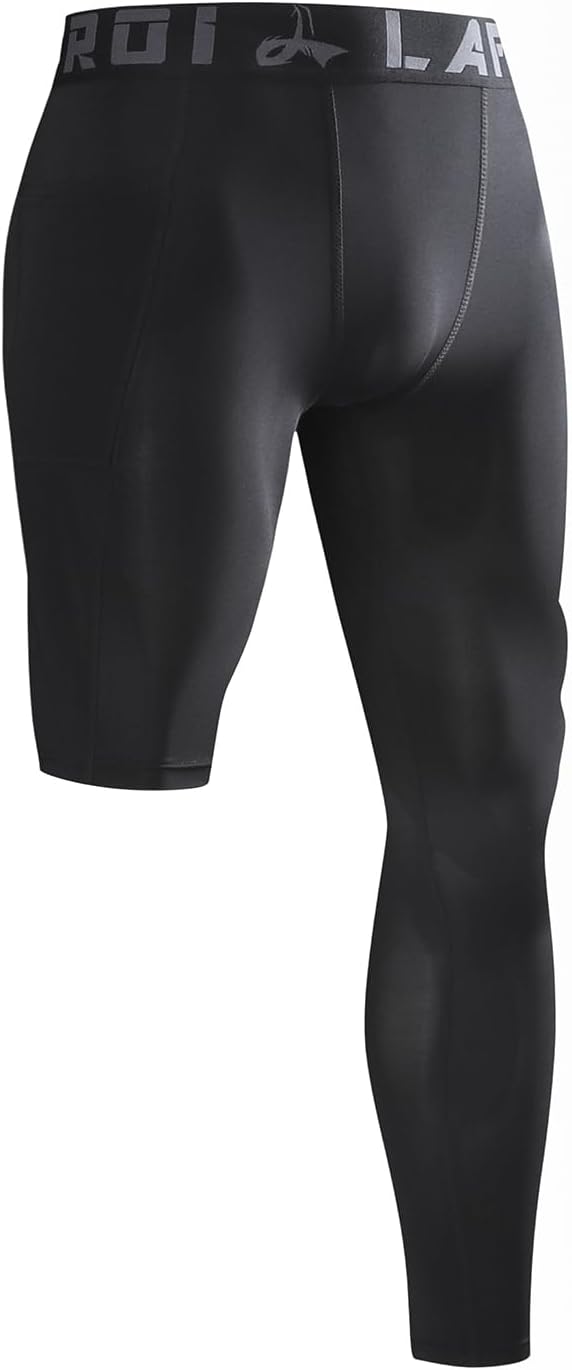 LAFROI Men's 2-Pack One Leg Compression Tights Leggings Waistband with Pocket-YSK11sd - Image 3