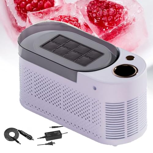 Fabricadora de hielo eléctrica pequeña, máquina automática portátil para hacer cubos de hielo para uso en mostrador y auto, con enchufe para encendedor de cigarrillos, 8 cubos listos en 10 minutos, color púrpura