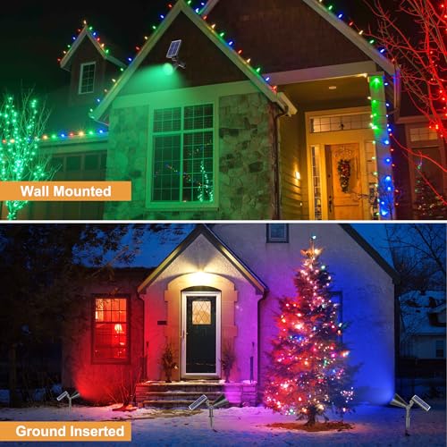 Image of Solar Spot Lights Outdoor, Color Changing Spot Lights Outdoor 36 LEDs, Adjustable Solar Powered Multicoloured Spotlights Wall Lights for Garden Holiday Christmas Decorations-3 Pack (RGB)